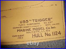 Rare 1953 Wood Submarine model USS Trigger Marine Model Co. Halesite NY