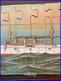 Rare Antique 1892 WHITE SQUADRON U. S. CRUISER NEW YORK Puzzle Mcloughlin Scarce