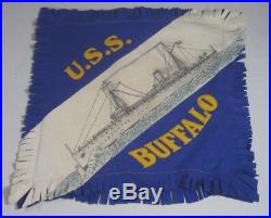 Rare Circa 1914 USS Buffalo Felt Pillow Cover Banner Alaska Radio Expedition