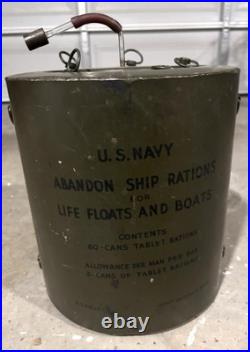 Rare Navy Lifeboat Abandon Ship Ration Watertight Can Circa 1940's
