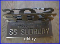 Rare SS Sudbury II on Station Tug Boat Mariner Brass Desk Document Holder