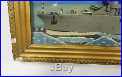 SCARCE 1920's SALAMIS GREEK BATTLESHIP SHIP in HANGING BOX FRAME TRENCH ART