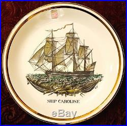 SHIP CAROLINE Gray's Pottery TRENT ON STOKE England Large Gilt PLATE Marks Label