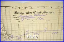 SS Kronprintz Wilhelm 1910 HANDDRAWN Ship Route MAP BremenGermany NY LloydBremen
