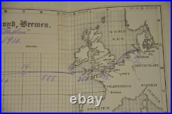 SS Kronprintz Wilhelm 1910 HANDDRAWN Ship Route MAP BremenGermany NY LloydBremen