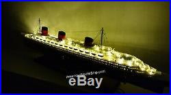 SS Normandie Ocean Liner With Lights Museum Quality Handcrafted Wooden Model 40