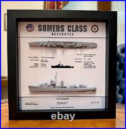 Somers Class Destroyer Memorial Display Box, WW2, 9 x 9, Black, Large