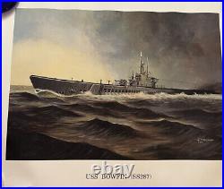 Tom Freeman Art Vintage Submarine Print USS BOWFIN SS287 Navy WWII Military Sea