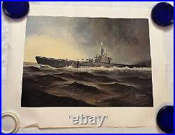 Tom Freeman Art Vintage Submarine Print USS BOWFIN SS287 Navy WWII Military Sea