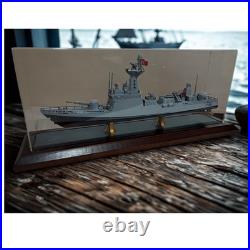 Turkish Battle Warship Model in Display Case Military Navy Ship Collectible
