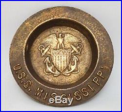 U. S. S. Mississippi WWII Battleship Brass/Bronze Ashtray Museum Piece! Uss navy