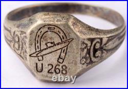 U268 Horseshoe and U-boat WW2 German ring naval submarine 835 Silver U-Boot art