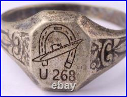 U268 Horseshoe and U-boat WW2 German ring naval submarine 835 Silver U-Boot art