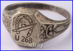 U268 Horseshoe and U-boat WW2 German ring naval submarine 835 Silver U-Boot art