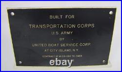 UNITED BOAT CITY ISLAND NY Old Sign Plate BUILT FOR TRANSPORTATION CORPS US ARMY