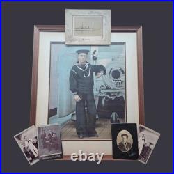US Navy Framed Sailor Portrait & Photo Lot c1900 USS Albany Manila Japan WWI Era