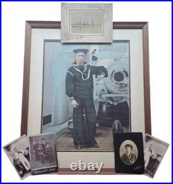 US Navy Framed Sailor Portrait & Photo Lot c1900 USS Albany Manila Japan WWI Era