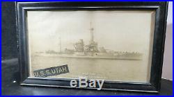 US Navy USN USS Utah Photo with Hat Tally Boston Navy Yard Oct 28 1927