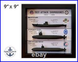 US Submarine Fleet Shadow Box Display, Balao, Sturgeon, Los Angeles, Large