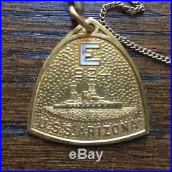 USS Arizona 1924 E for effort US Navy award necklace pendant fob Pearl Harbor