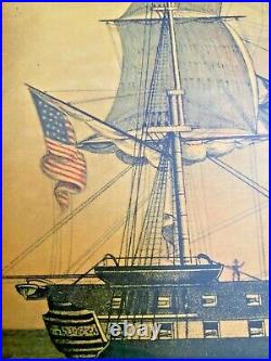 USS Constitution Old Ironsides US Navy Frigate Lithograph on Wood War of 1812
