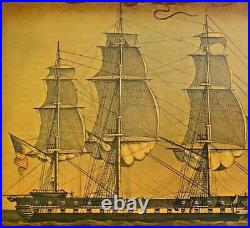 USS Constitution Old Ironsides US Navy Frigate Lithograph on Wood War of 1812
