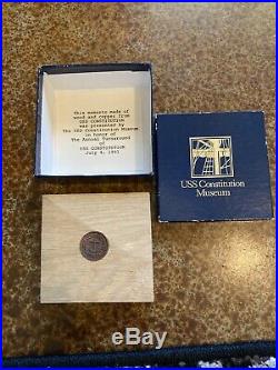 USS Constitution Teak Wood Relic And Copper Coin Museum Authentic