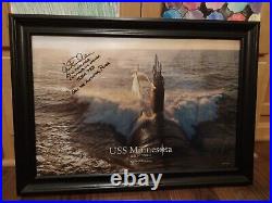 USS Minnesota SSN783 Signed poster Framed Submarine Navy CO Officer Newport News