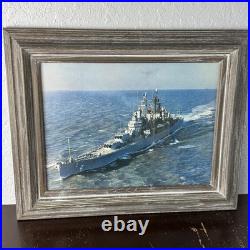USS Mischer 12x16 Photograph On 18x21 Wood Frame U. S. Navy DL-2 Starboard On Sea