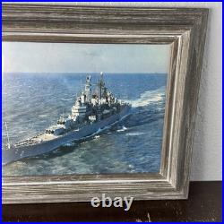 USS Mischer 12x16 Photograph On 18x21 Wood Frame U. S. Navy DL-2 Starboard On Sea