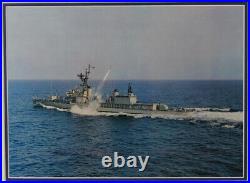 USS Ozbourn Fires Asroc Missile Framed Vintage US Navy 16X20 Photo
