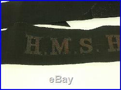 United Kingdom Ww2 H. M. S. Hood Authentic Seaman's Hat Tally Nice Condition B/o