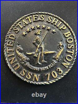 United States Ship Boston SSN 703 Solid Brass Plaque