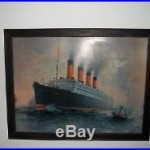 VINTAGE Cunard Line Aquatania Ocean Liner Tin Painting Litho Sign ORIGINAL A80