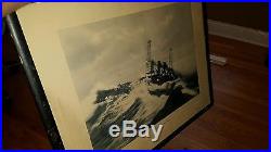 Vintage Print U. S Battleship In A Gale Print By E. Muller Jr Signed Framed Look