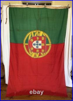 VTG Portugal Ship Flag Sewn Wool Linen Bunting Maritime Ensign 6X4 Wood Toggle