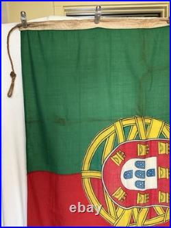 VTG Portugal Ship Flag Sewn Wool Linen Bunting Maritime Ensign 6X4 Wood Toggle