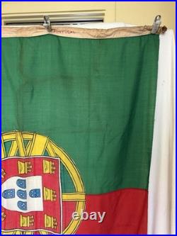 VTG Portugal Ship Flag Sewn Wool Linen Bunting Maritime Ensign 6X4 Wood Toggle
