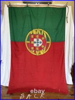VTG Portugal Ship Flag Sewn Wool Linen Bunting Maritime Ensign 6X4 Wood Toggle