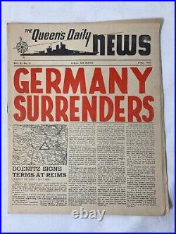VTG WW2 U. S. S. New Mexico GERMANY SURRENDERS Queens Daily News Milatary Pin-Up