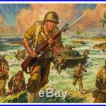 Vintage 1940s Patriotic Militaria World War II Print Semper Fidelis Marines Fine