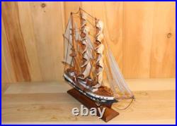 Vintage Belem Sailing Ship Model Solid Hardwood, Hand Painted, Cloth Sails