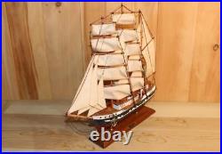 Vintage Belem Sailing Ship Model Solid Hardwood, Hand Painted, Cloth Sails