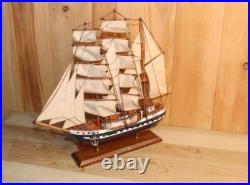 Vintage Belem Sailing Ship Model Solid Hardwood, Hand Painted, Cloth Sails