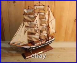 Vintage Belem Sailing Ship Model Solid Hardwood, Hand Painted, Cloth Sails