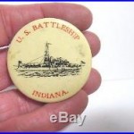 Vintage Celluloid U. S. Battleship Indiana Pin Pinback Cheshire Mfg. 1 1/2