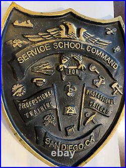 Vintage Heavy Bronze Brass Plaque Service School Command San Diego California