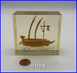 Vintage Korean Turtle Ship Model Iron Clad Ship Antique Gold Fleet Gold Plated