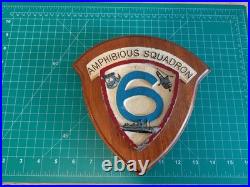 Vintage Navy PLAQUE Metal Emblem + Wood Shield Amphibious Squadron 6