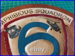 Vintage Navy PLAQUE Metal Emblem + Wood Shield Amphibious Squadron 6